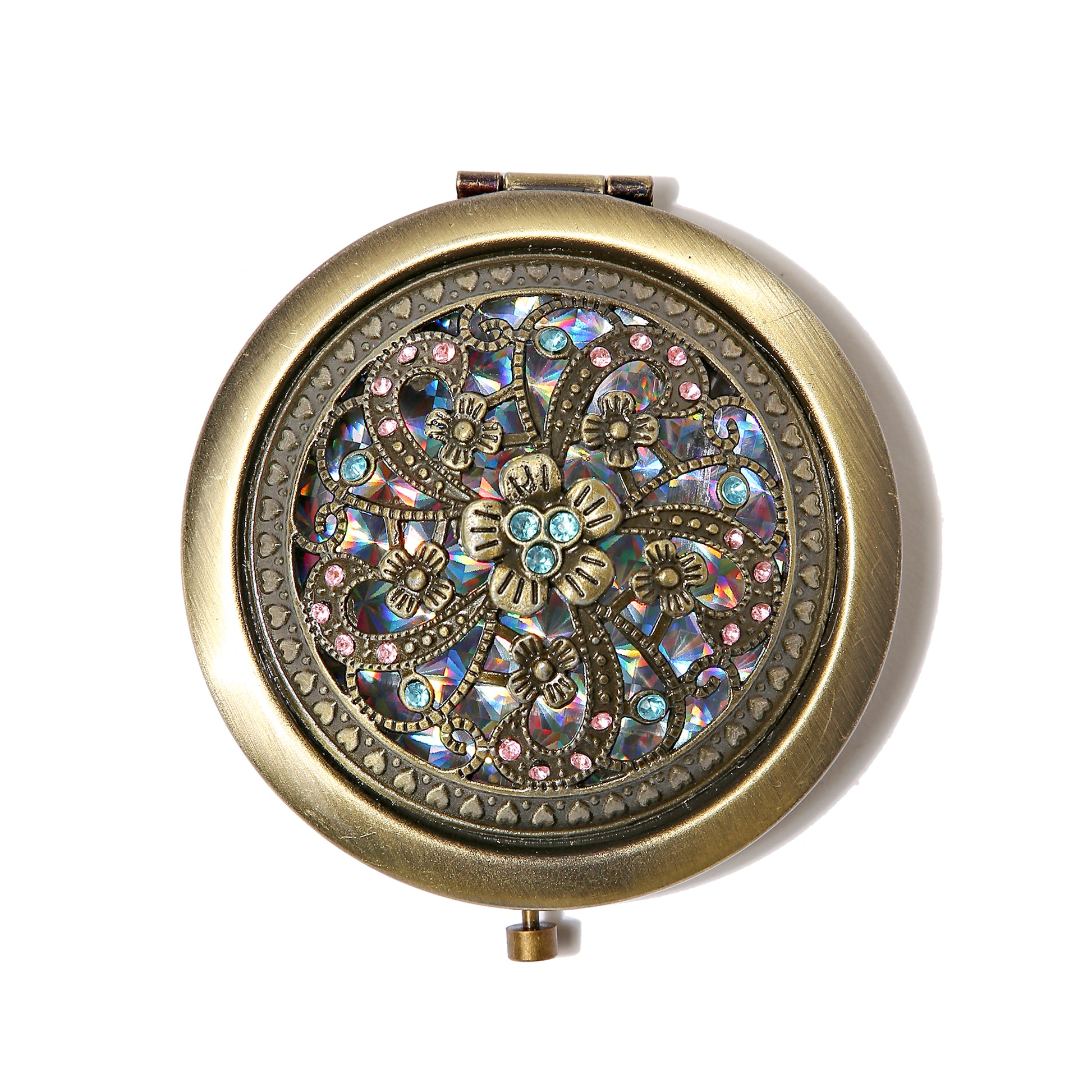 AMULYA's Jeweled Elegance Brass Compact Mirror
