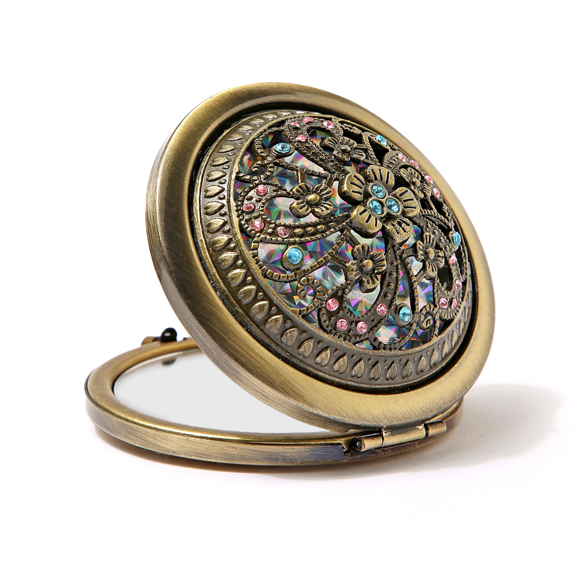AMULYA's Jeweled Elegance Brass Compact Mirror