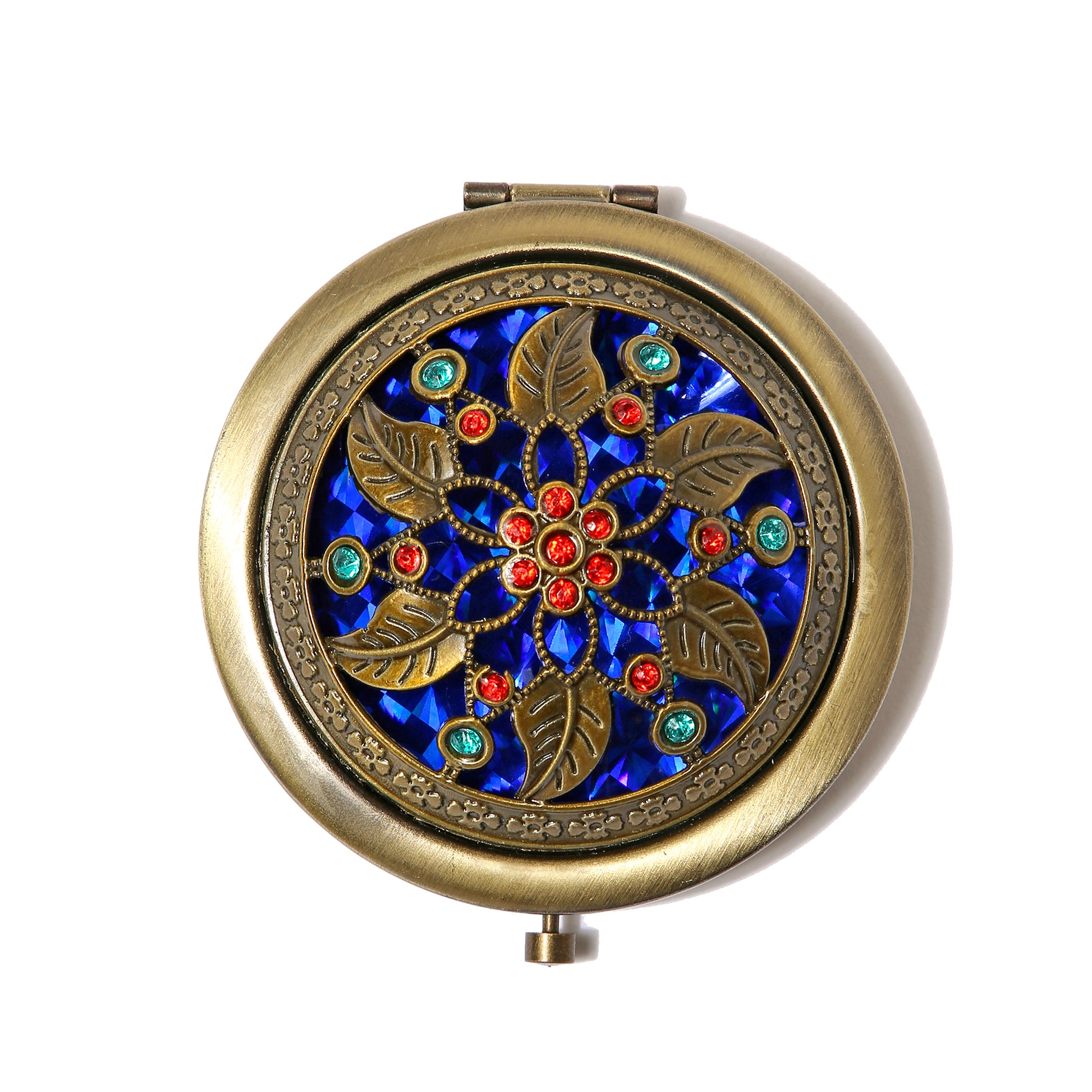 AMULYA's Vintage Bloom Brass Compact Mirror