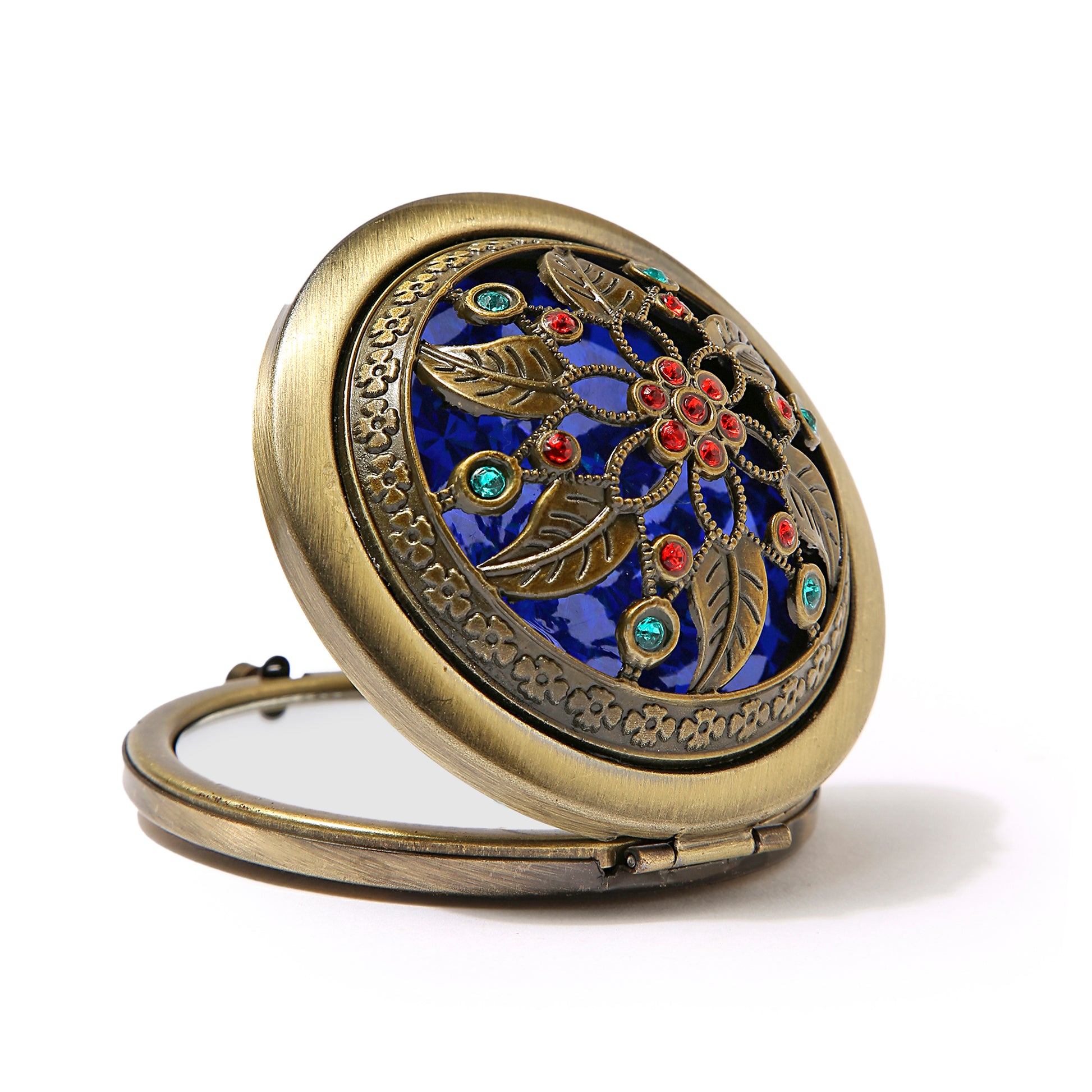 AMULYA's Vintage Bloom Brass Compact Mirror