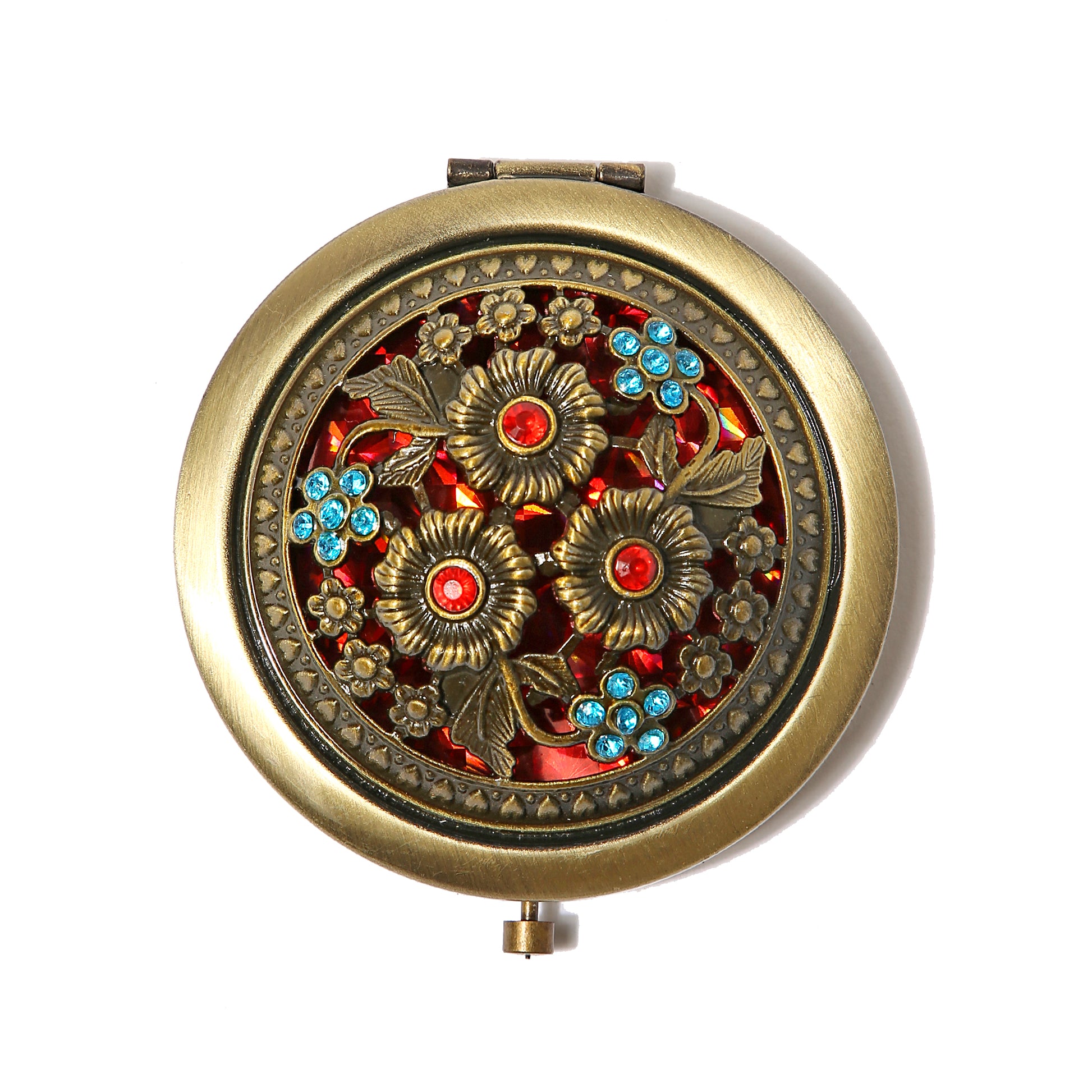 AMULYA's Ornate Blossom Brass Compact Mirror