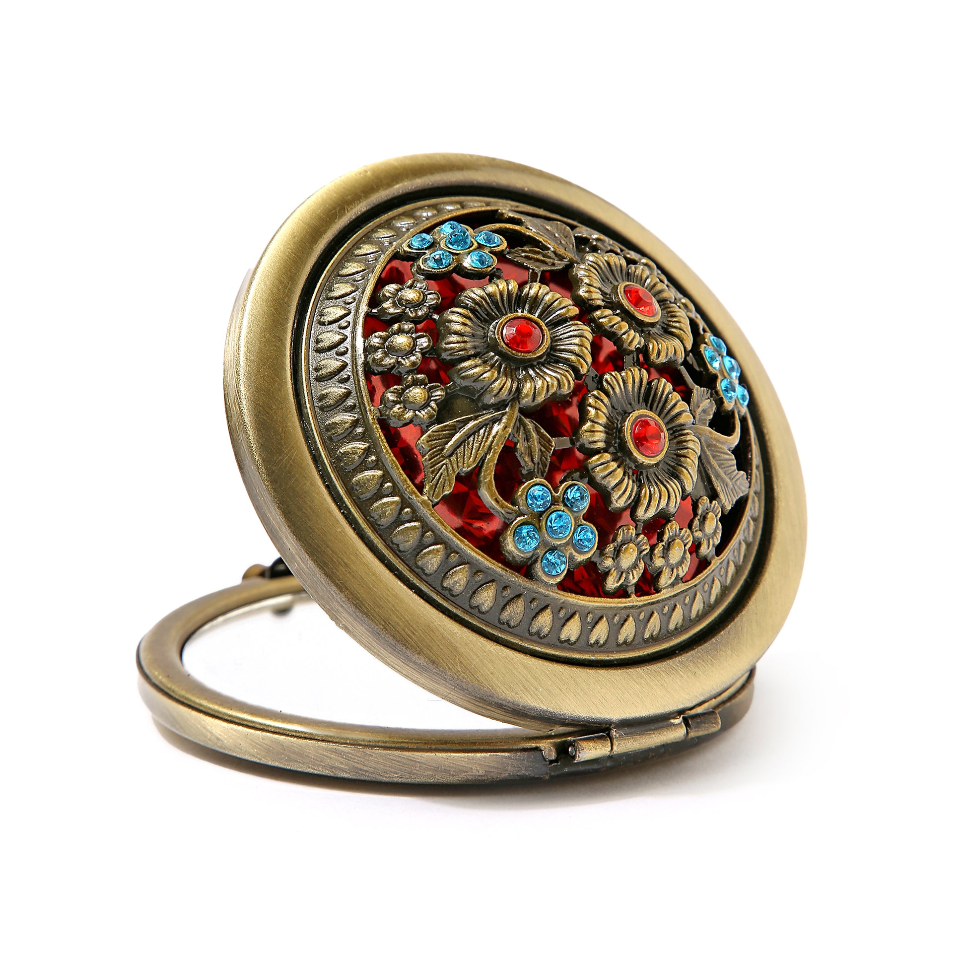 AMULYA's Ornate Blossom Brass Compact Mirror