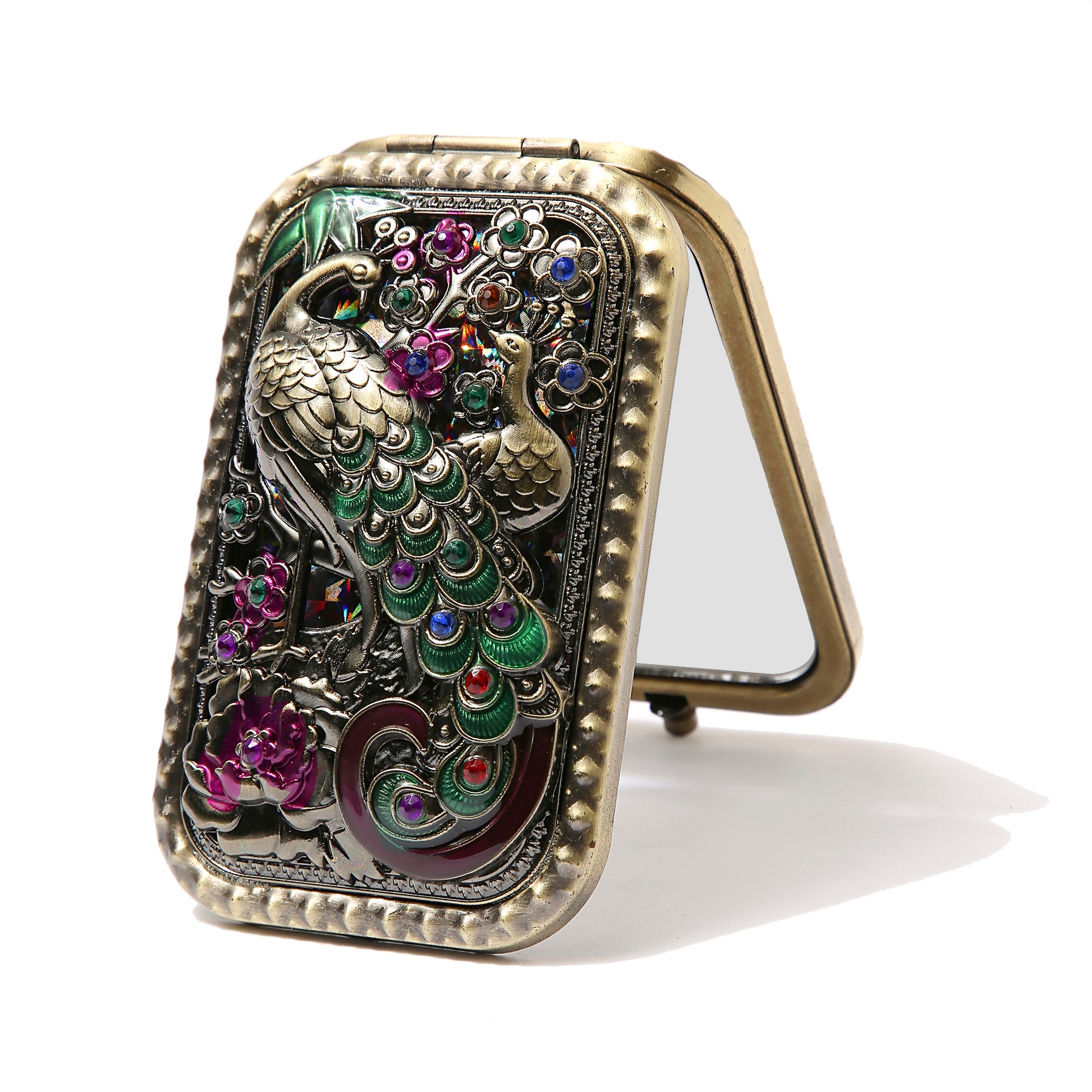 AMULYA’s Twin Peacock Brass Compact Mirror