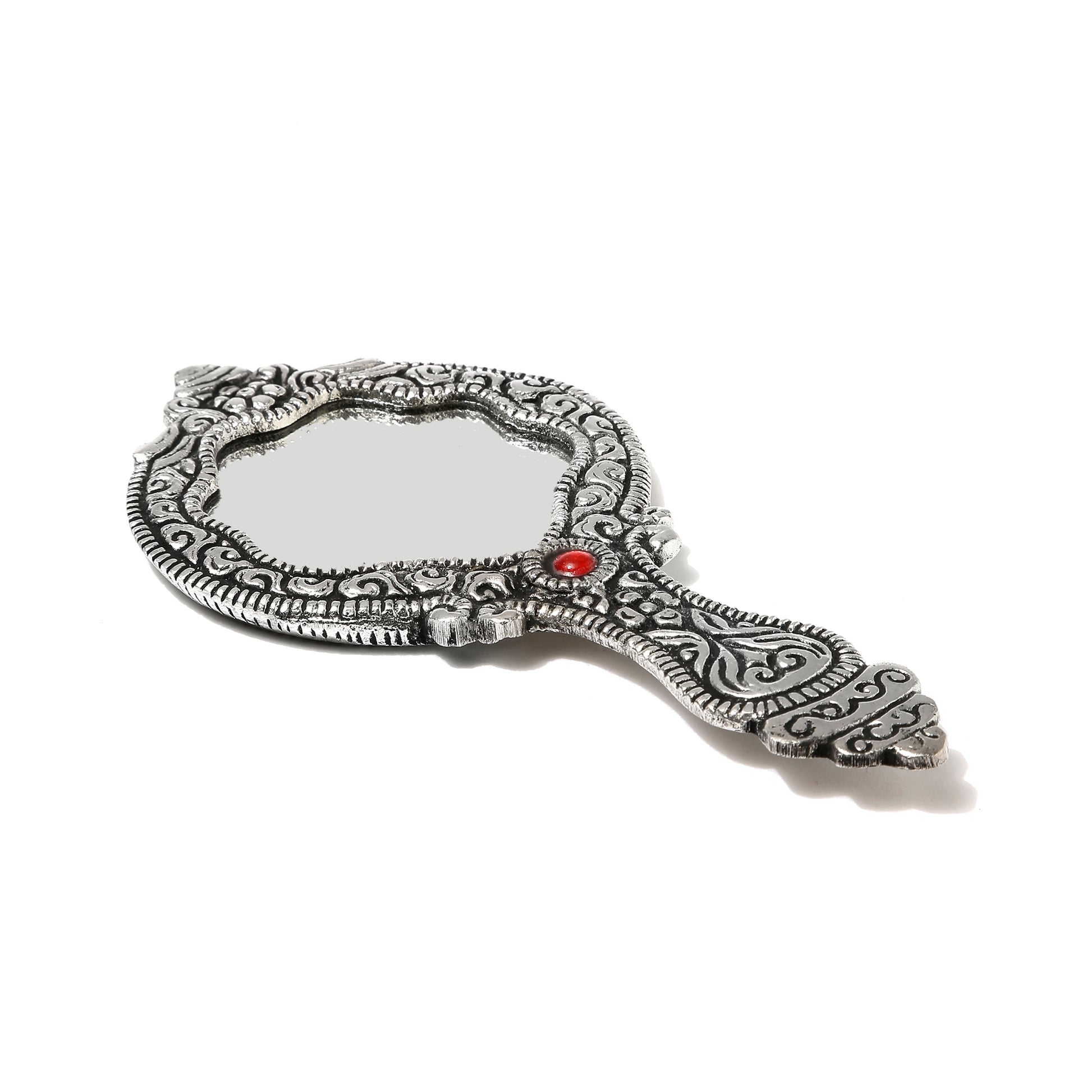 AMULYA’s Ruby Relic Metal Hand Mirror (Silver)