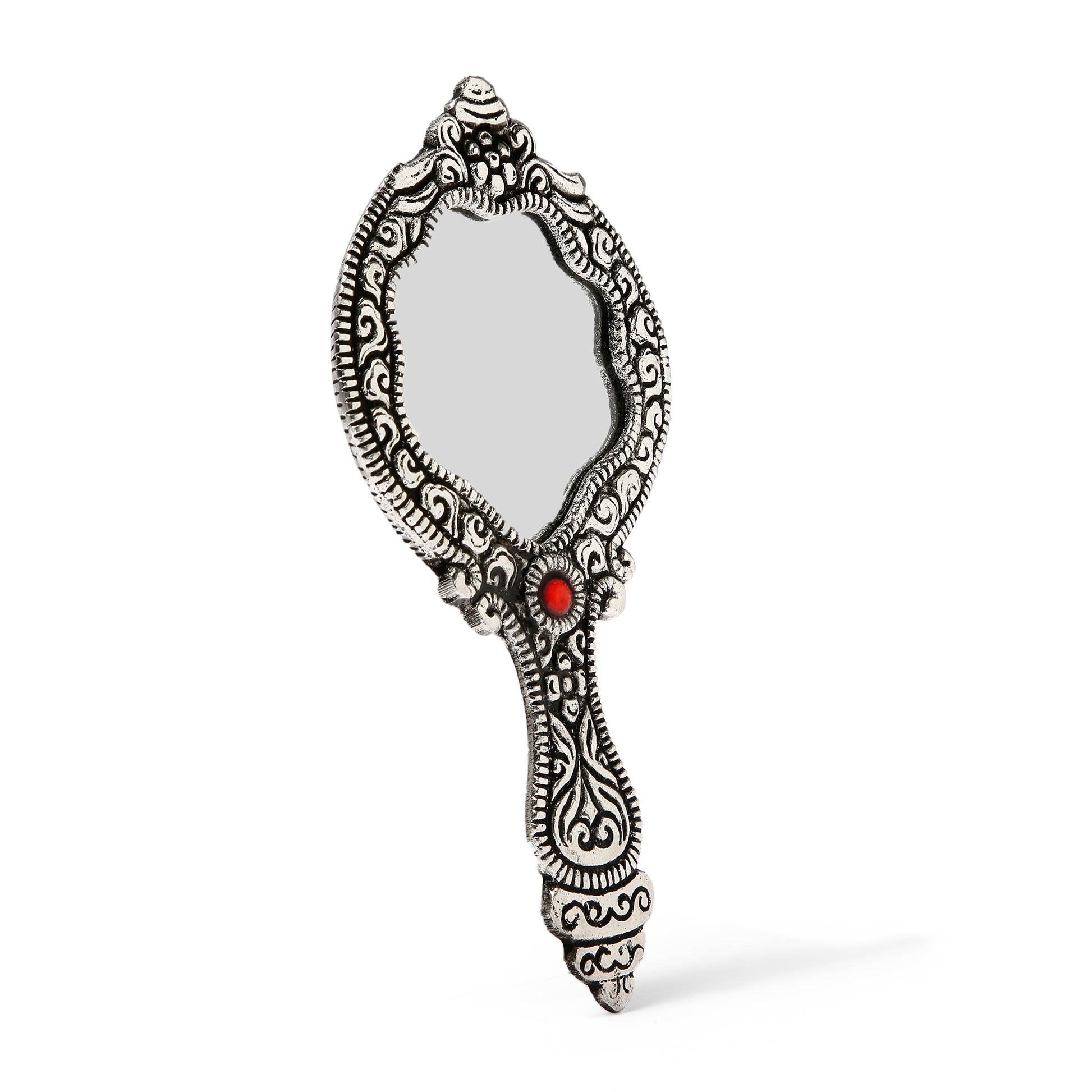 AMULYA’s Ruby Relic Metal Hand Mirror (Silver)