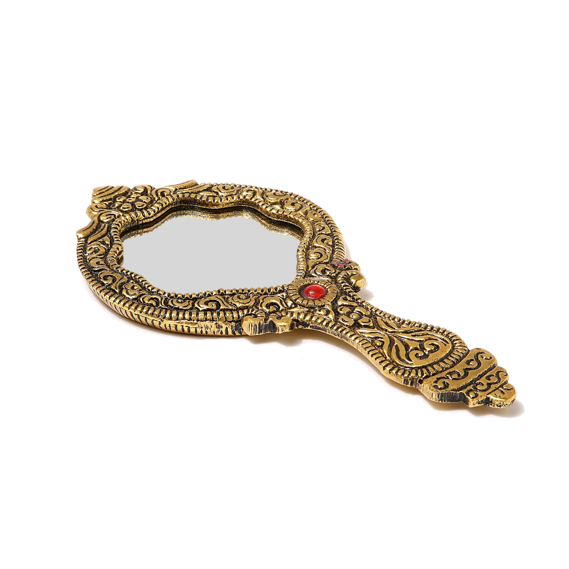 AMULYA’s Ruby Relic Metal Hand Mirror (Golden)