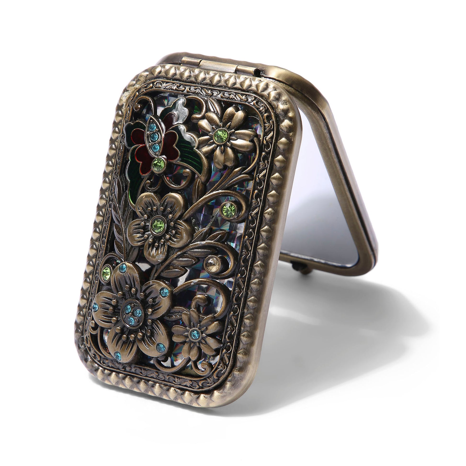 AMULYA’s Butterfly Bloom Brass Compact Mirror