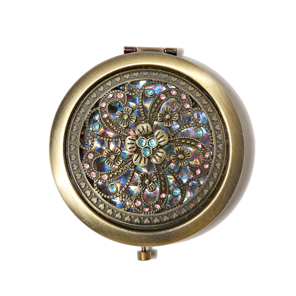 AMULYA's Jeweled Elegance Brass Compact Mirror