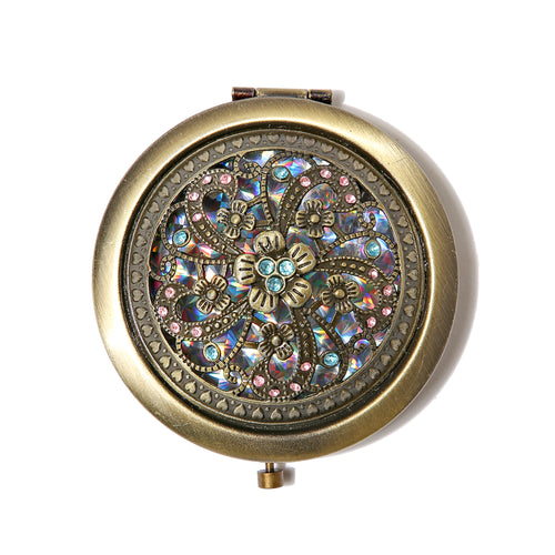 AMULYA's Jeweled Elegance Brass Compact Mirror