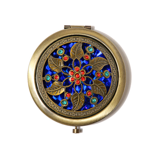AMULYA's Vintage Bloom Brass Compact Mirror