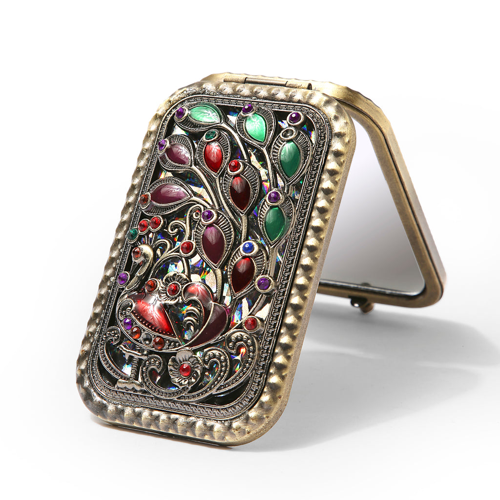 AMULYA’s Regal Peacock Brass Compact Mirror