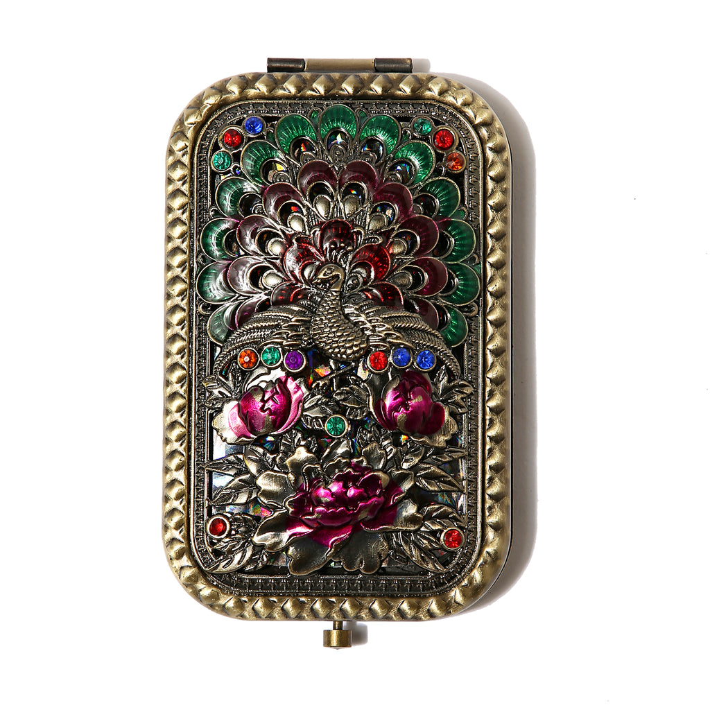 AMULYA’s Peacock Blossom Brass Compact Mirror