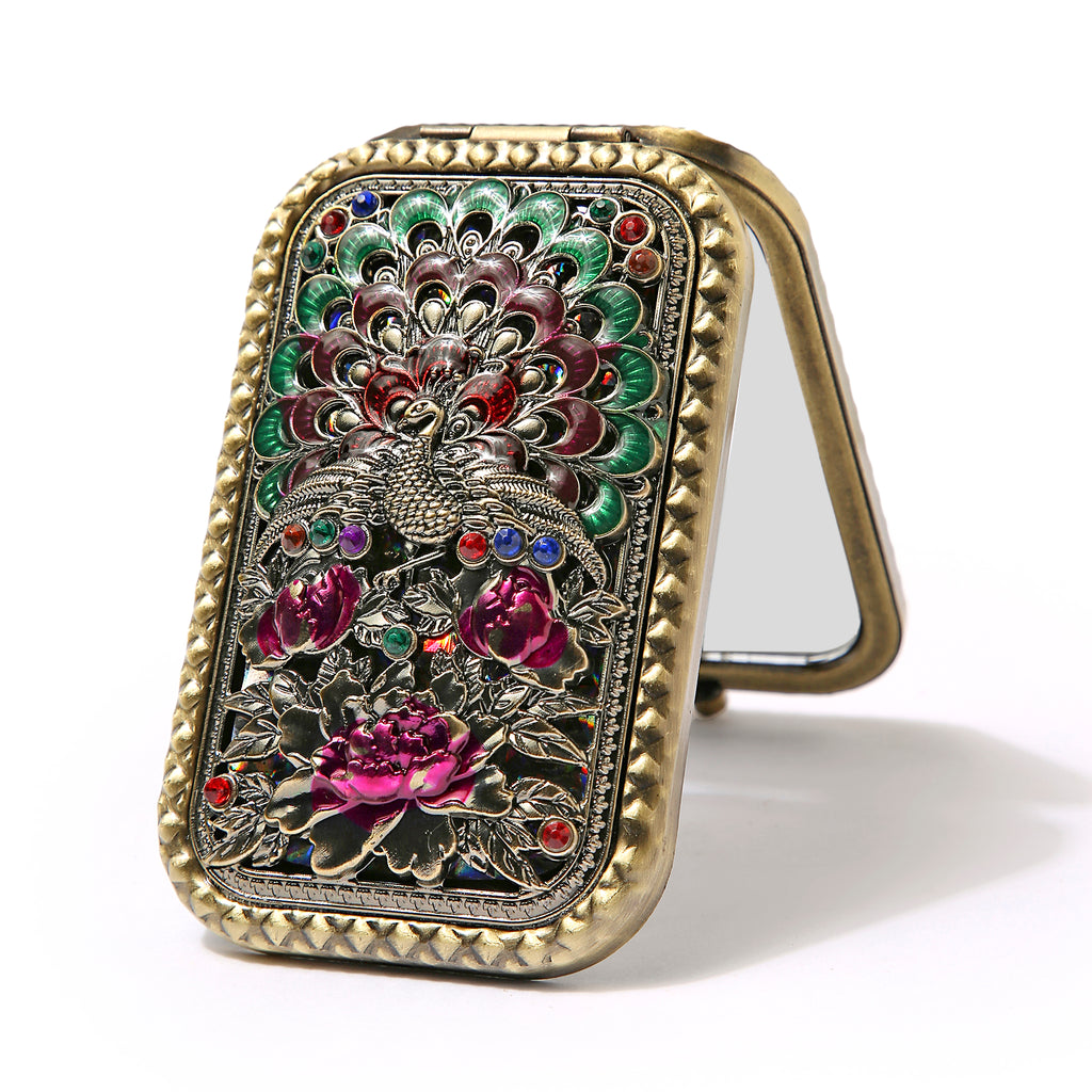 AMULYA’s Peacock Blossom Brass Compact Mirror