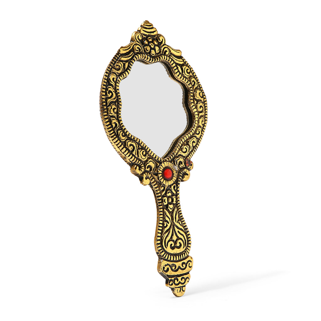 AMULYA’s Ruby Relic Metal Hand Mirror (Golden)