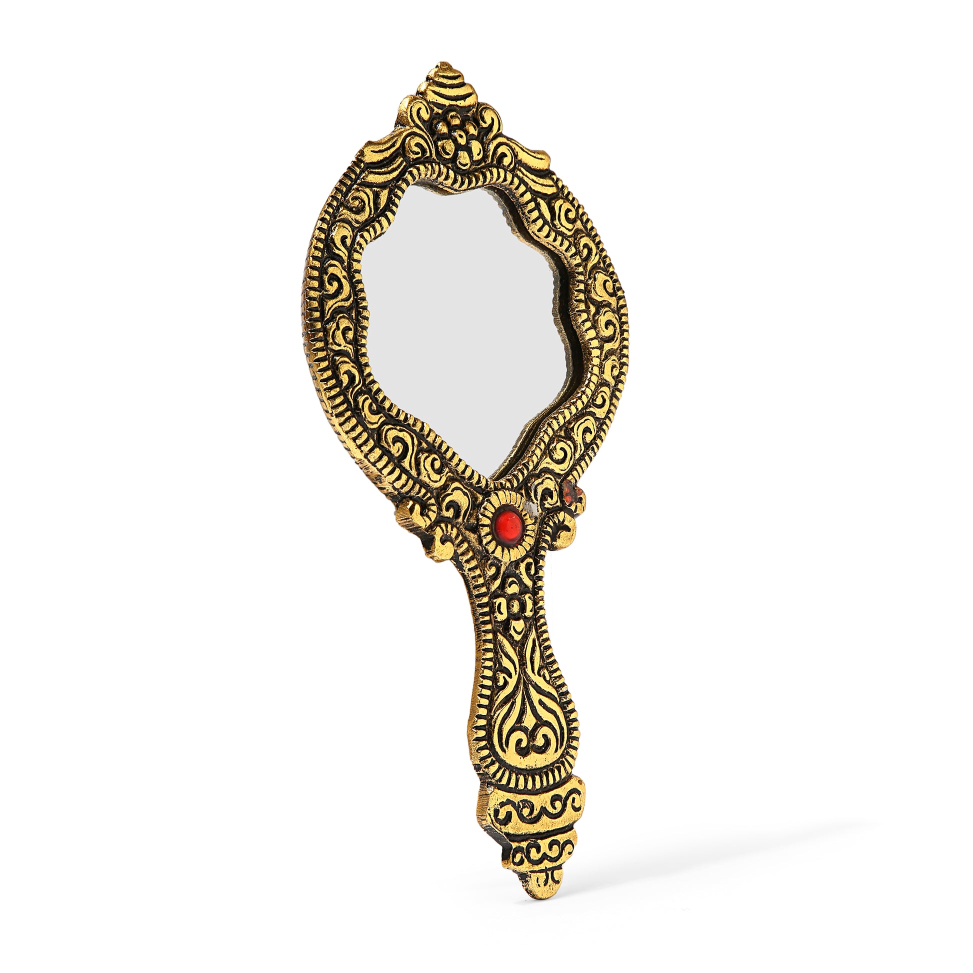 AMULYA’s Ruby Relic Metal Hand Mirror (Golden)