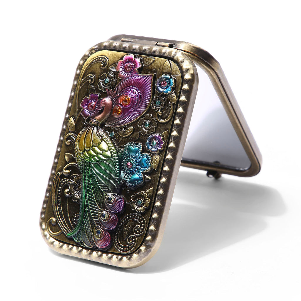 AMULYA’s Retro Peacock Brass Compact Mirror