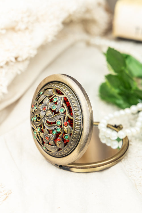 AMULYA’s Floral Charm Brass Compact Mirror