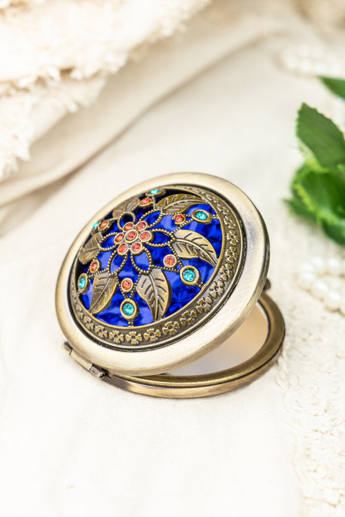 AMULYA's Vintage Bloom Brass Compact Mirror