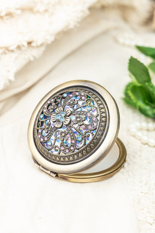 AMULYA's Jeweled Elegance Brass Compact Mirror