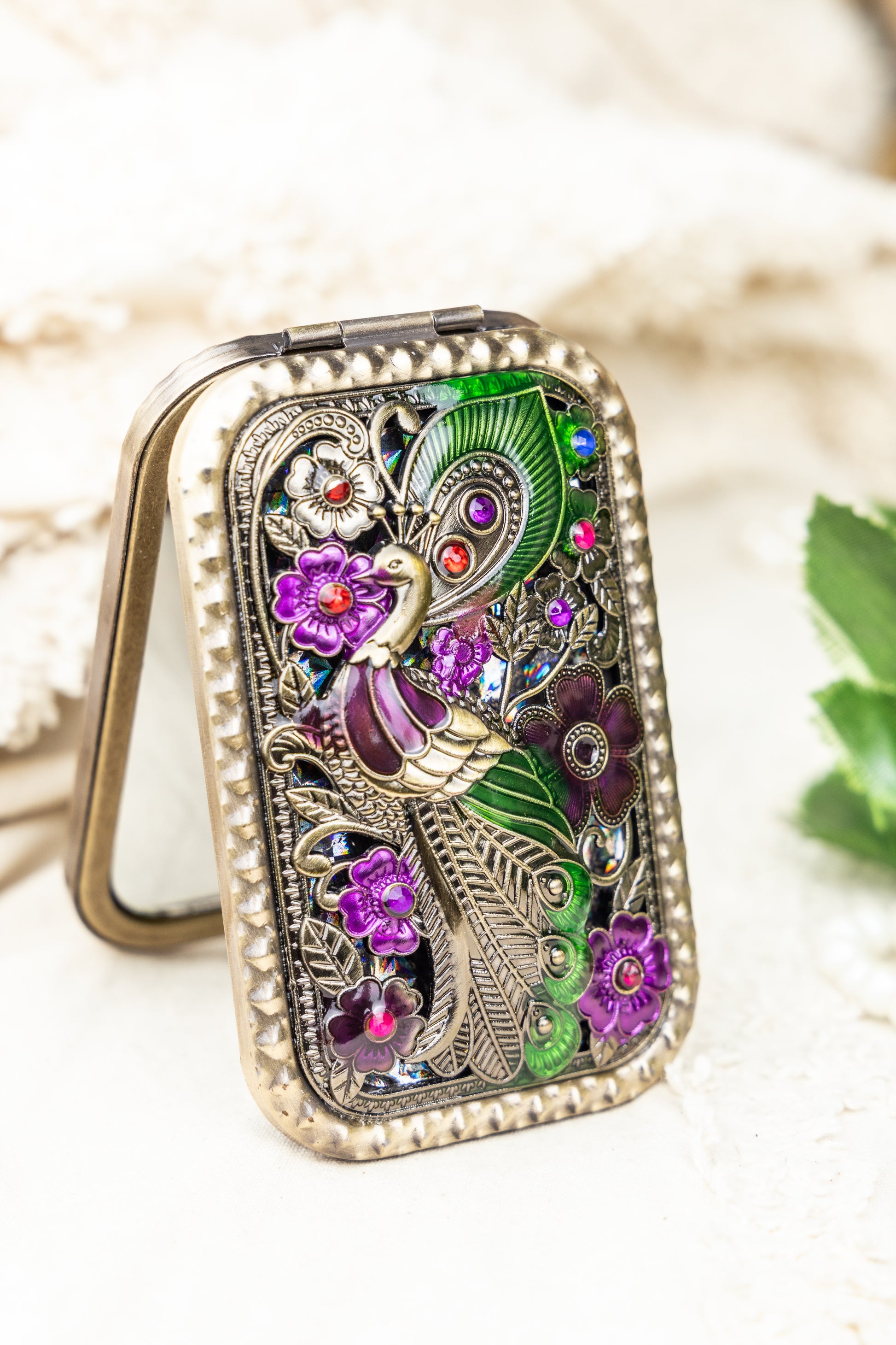 AMULYA’s Retro Peacock Brass Compact Mirror