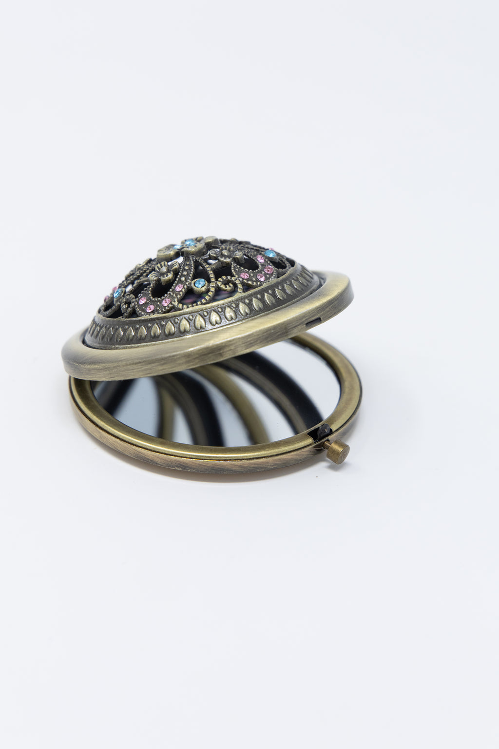 AMULYA's Jeweled Elegance Brass Compact Mirror