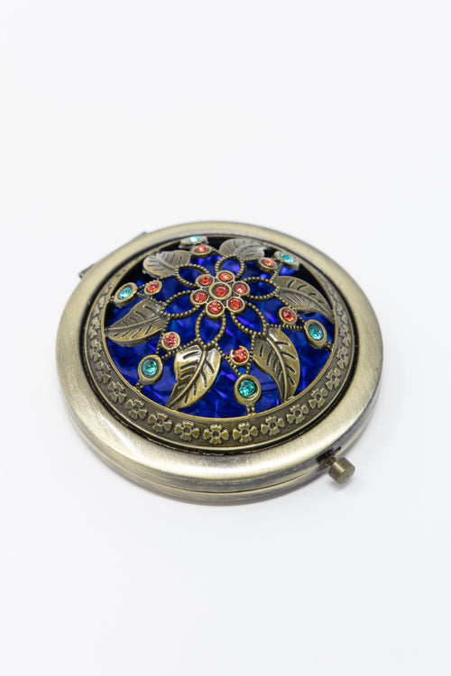 AMULYA's Vintage Bloom Brass Compact Mirror