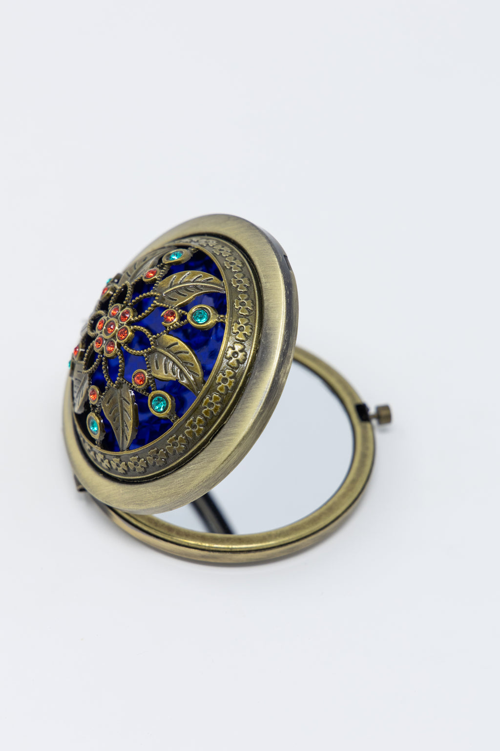 AMULYA's Vintage Bloom Brass Compact Mirror