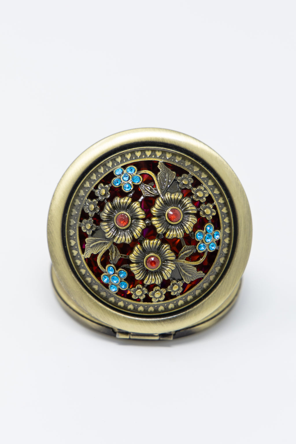 AMULYA's Ornate Blossom Brass Compact Mirror
