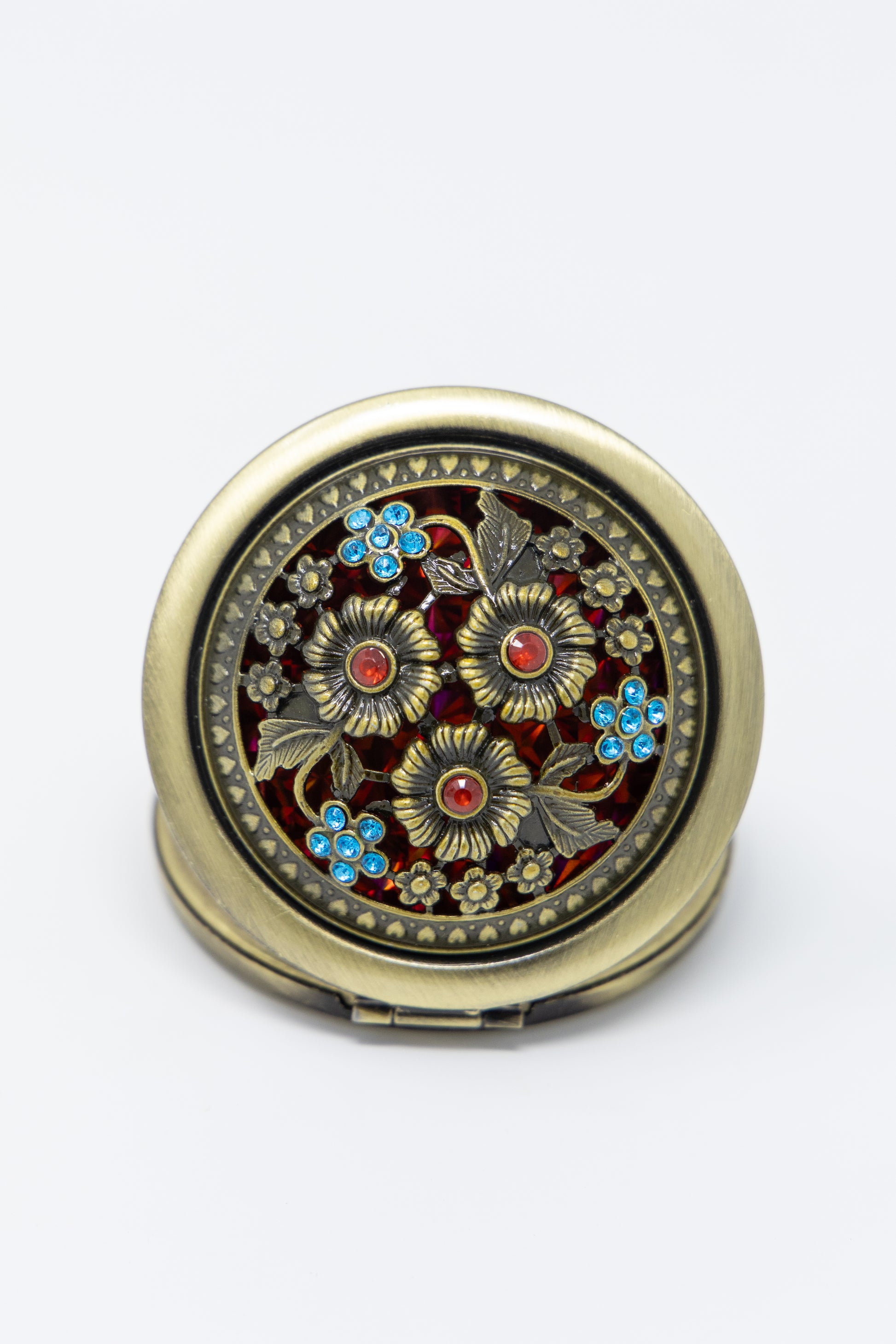AMULYA's Ornate Blossom Brass Compact Mirror