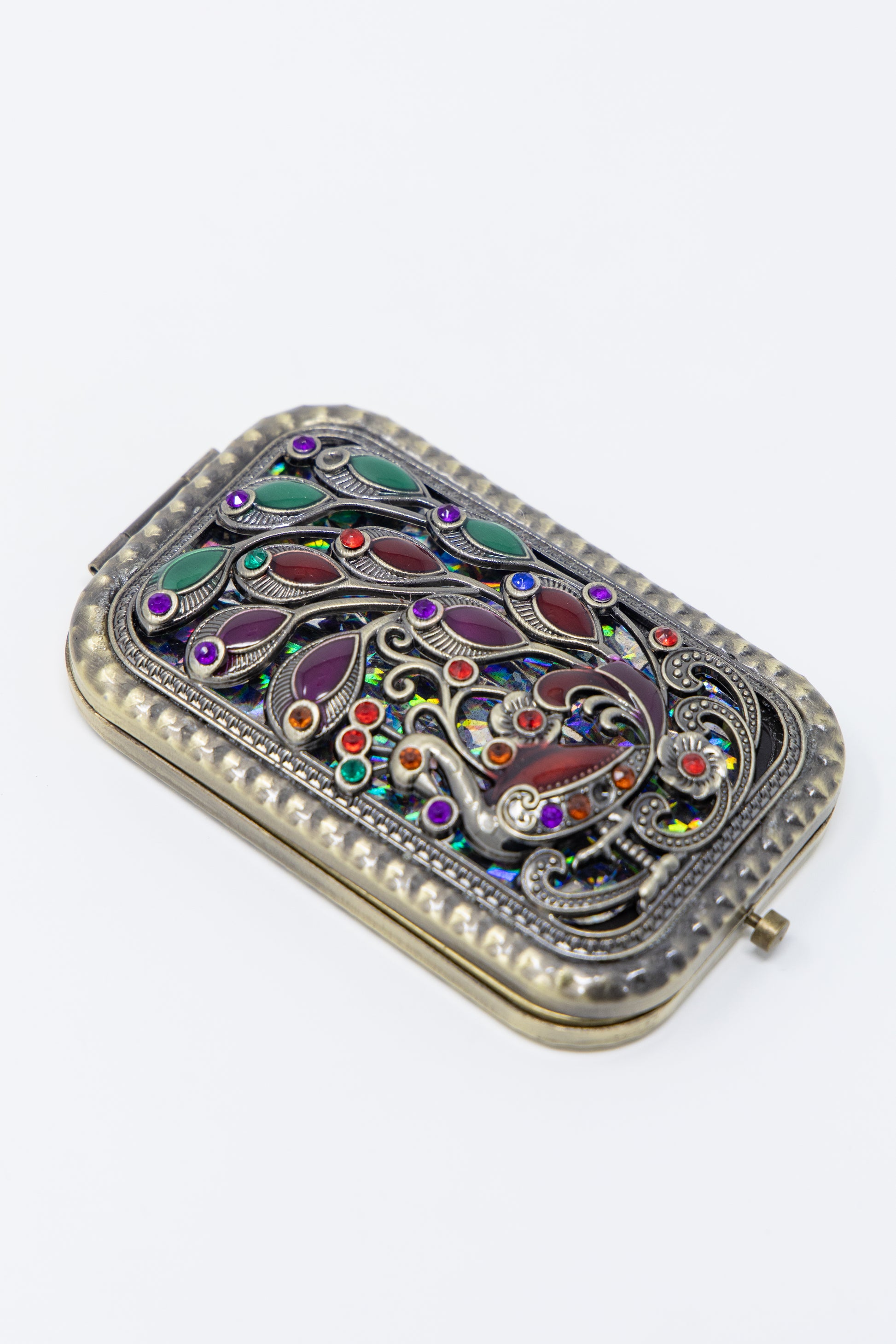 AMULYA’s Regal Peacock Brass Compact Mirror