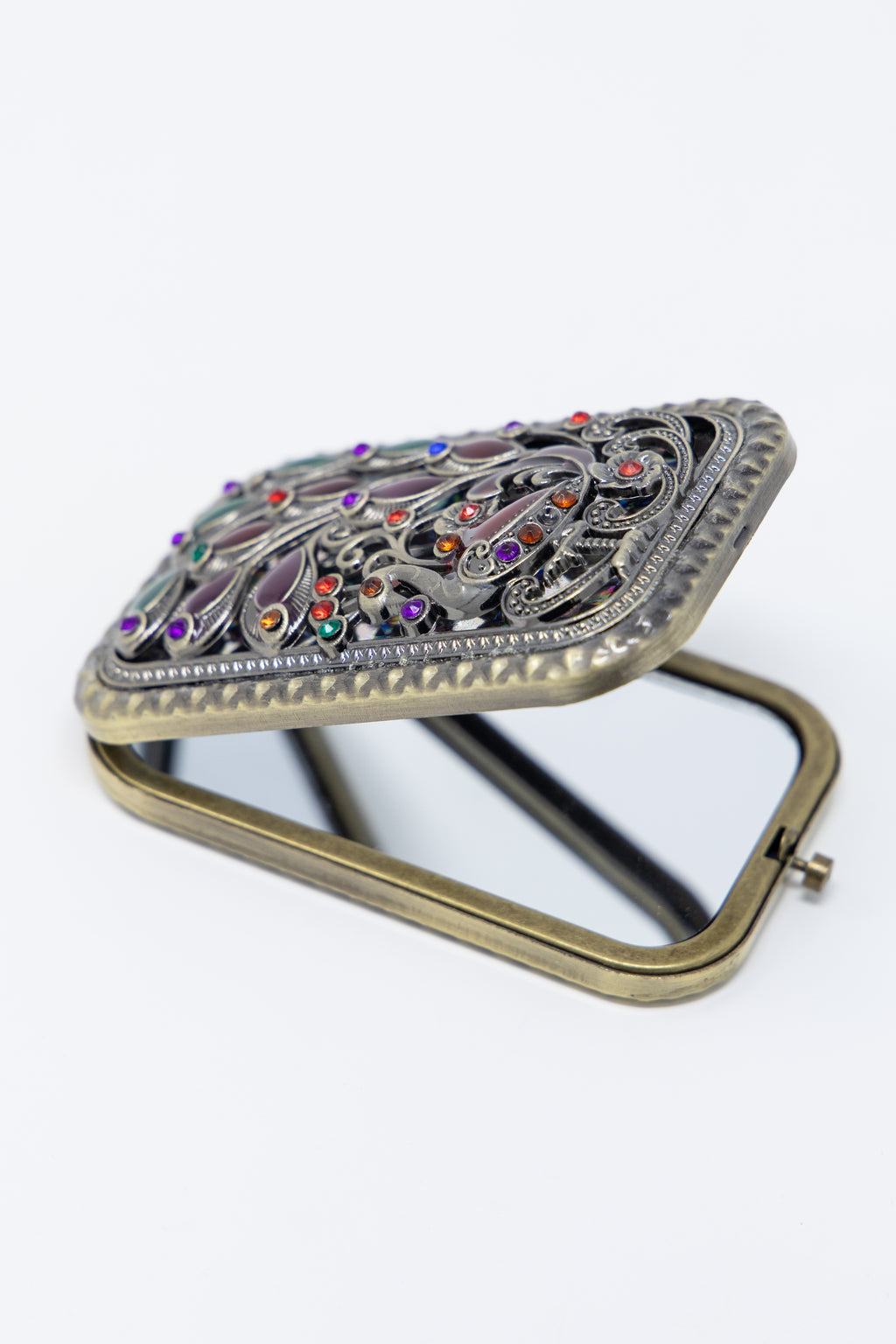 AMULYA’s Regal Peacock Brass Compact Mirror