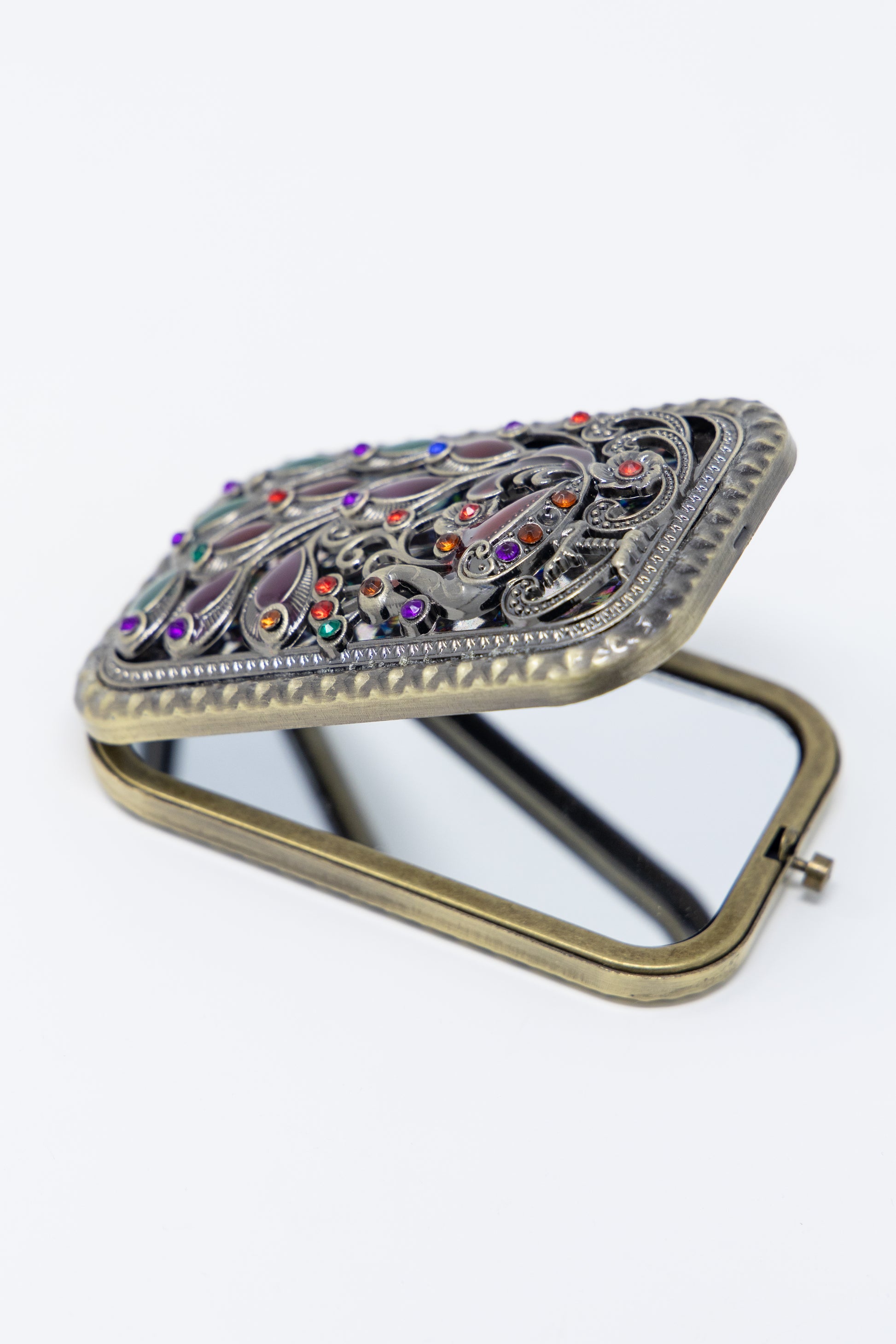 AMULYA’s Regal Peacock Brass Compact Mirror