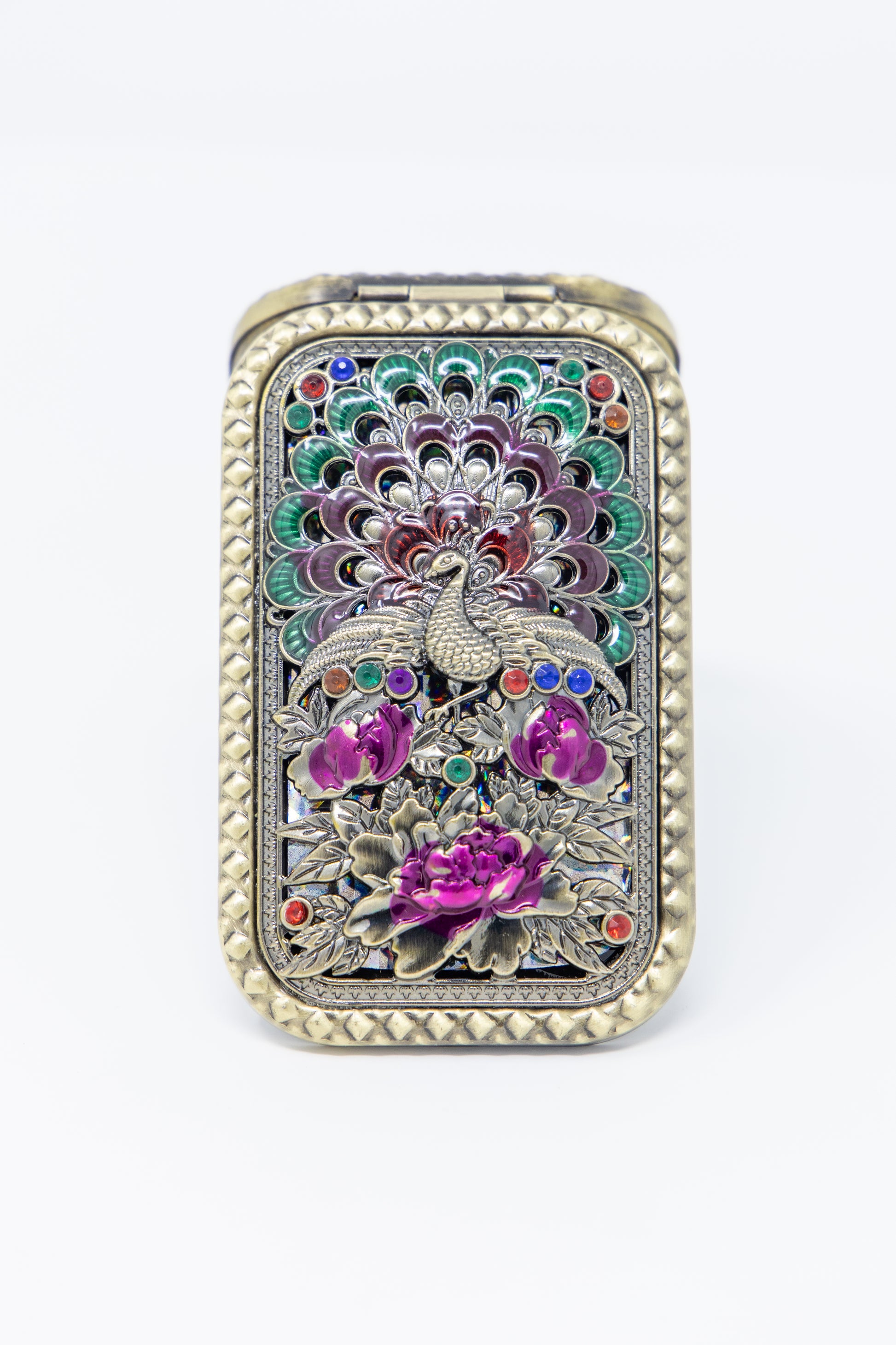 AMULYA’s Peacock Blossom Brass Compact Mirror