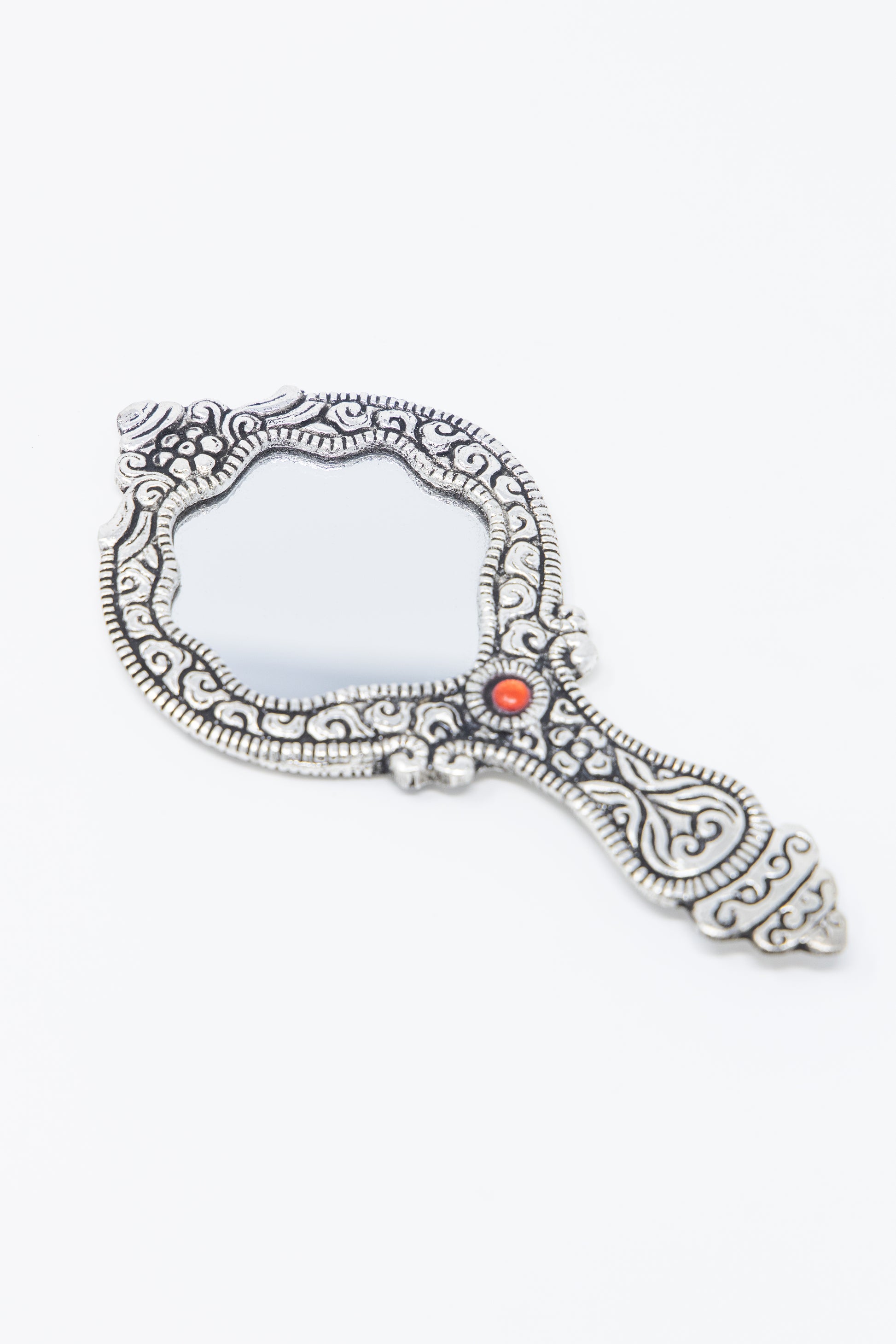 AMULYA’s Ruby Relic Metal Hand Mirror (Silver)