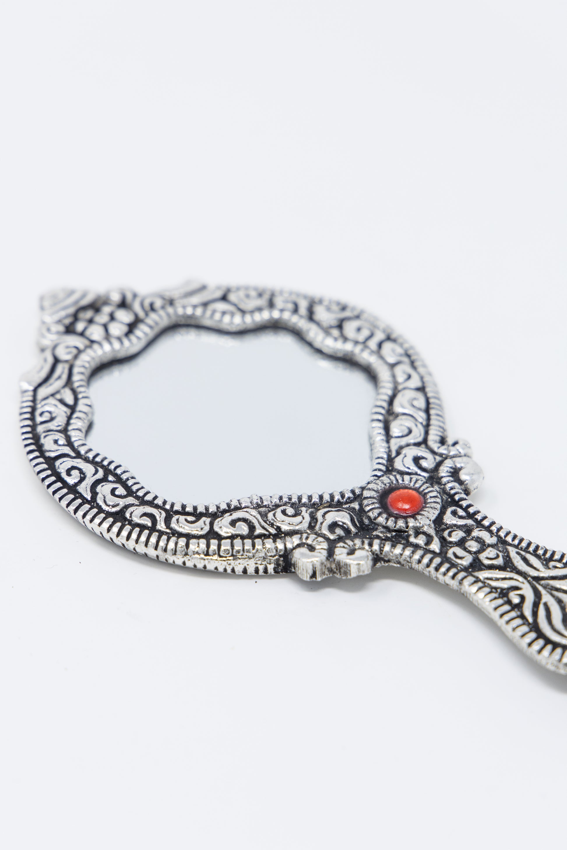 AMULYA’s Ruby Relic Metal Hand Mirror (Silver)